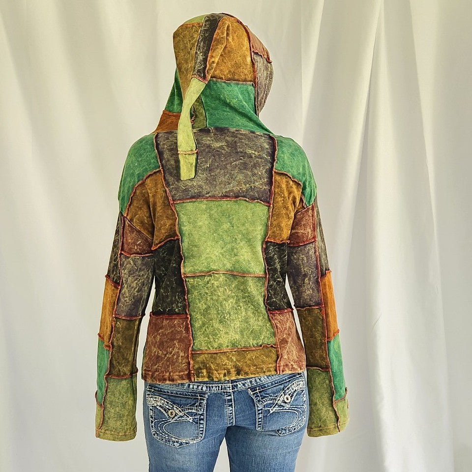 Y2K Brown and Green Zip Up Hoodie