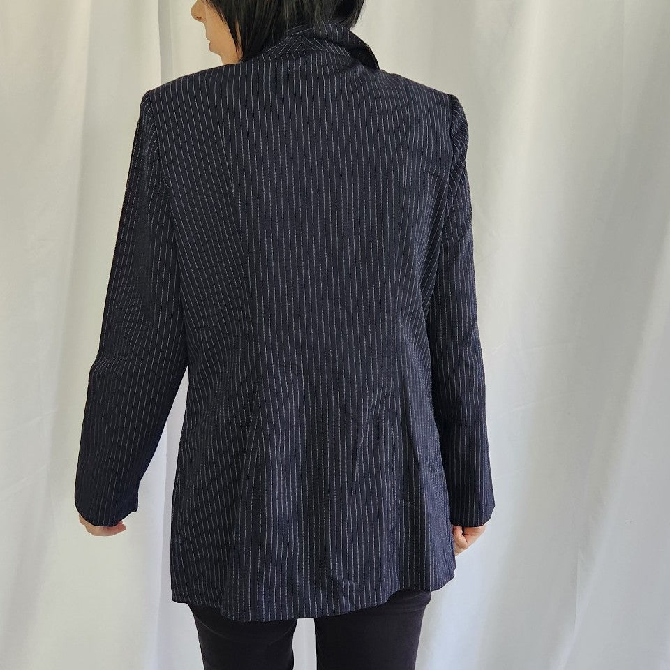 Y2K Navy Blue Pinstripe Zip Up Blazer