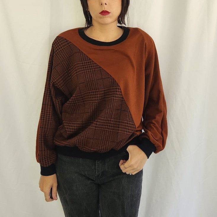80s Brown and Black Plaid Sweatshirt