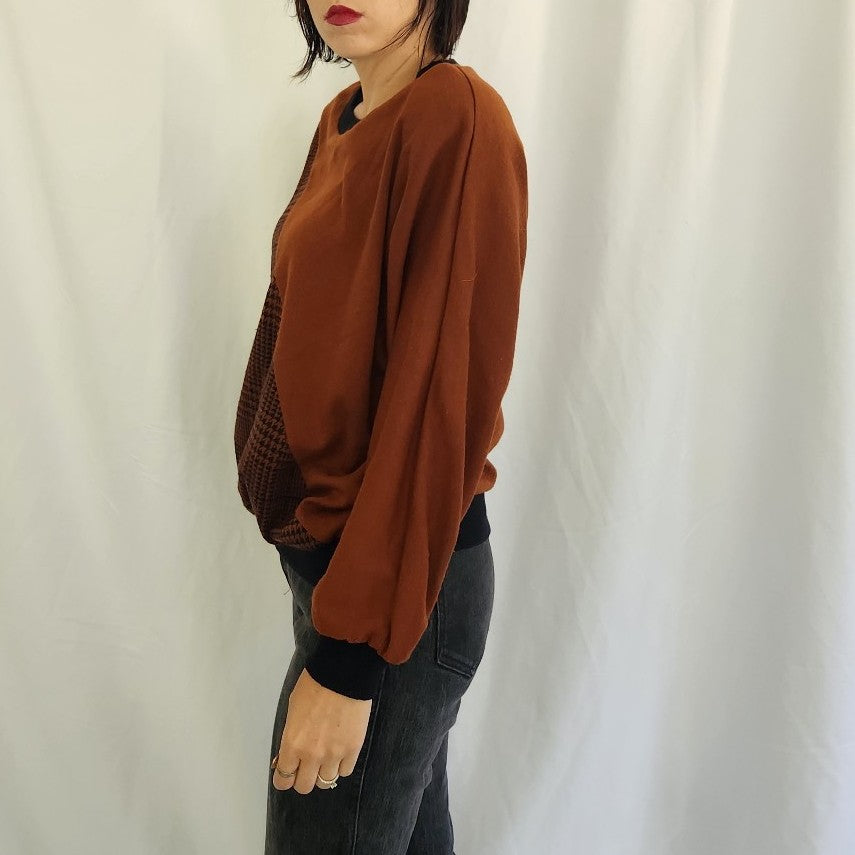 80s Brown and Black Plaid Sweatshirt