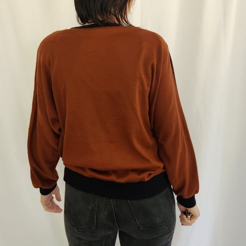 80s Brown and Black Plaid Sweatshirt