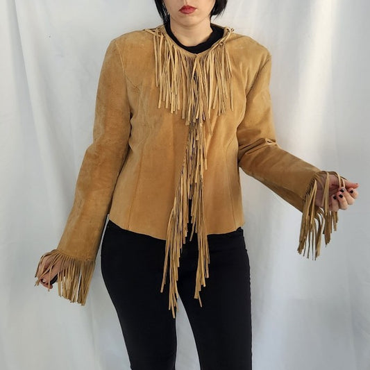 Y2K Tan Suede Jacket With Fringe