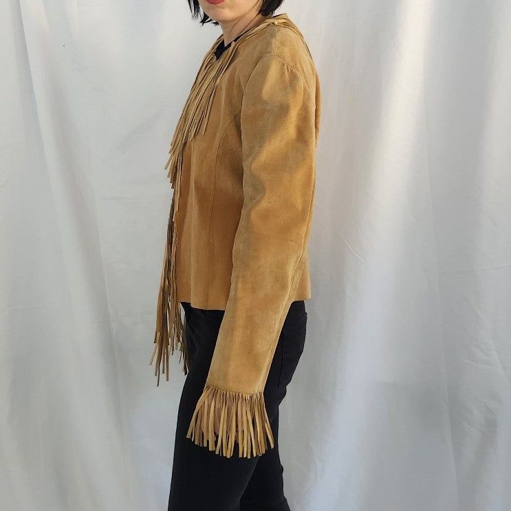 Y2K Tan Suede Jacket With Fringe