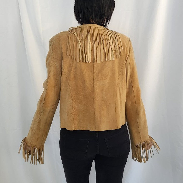 Y2K Tan Suede Jacket With Fringe
