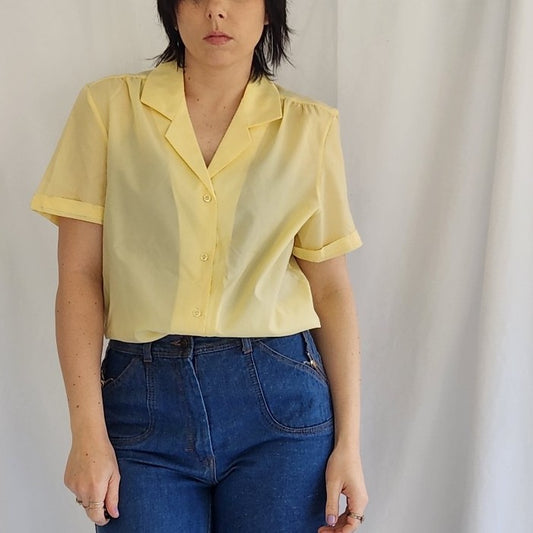 70s Yellow Short Sleeve Button Down Shirt