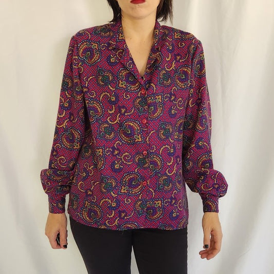 80s Purple Paisley Blouse