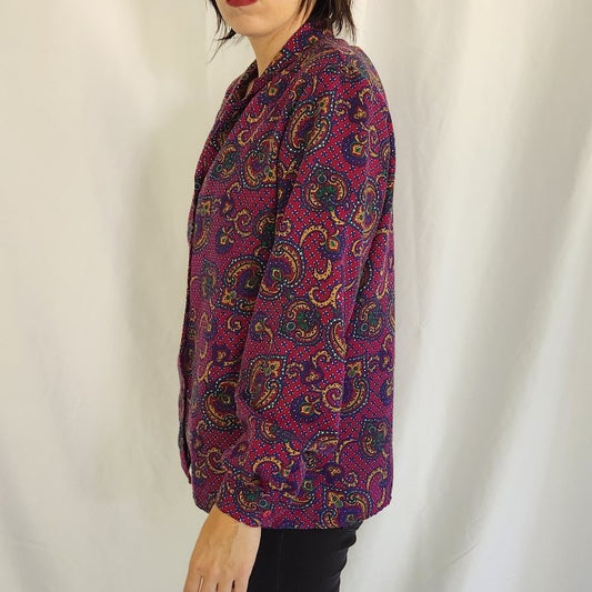 80s Purple Paisley Blouse
