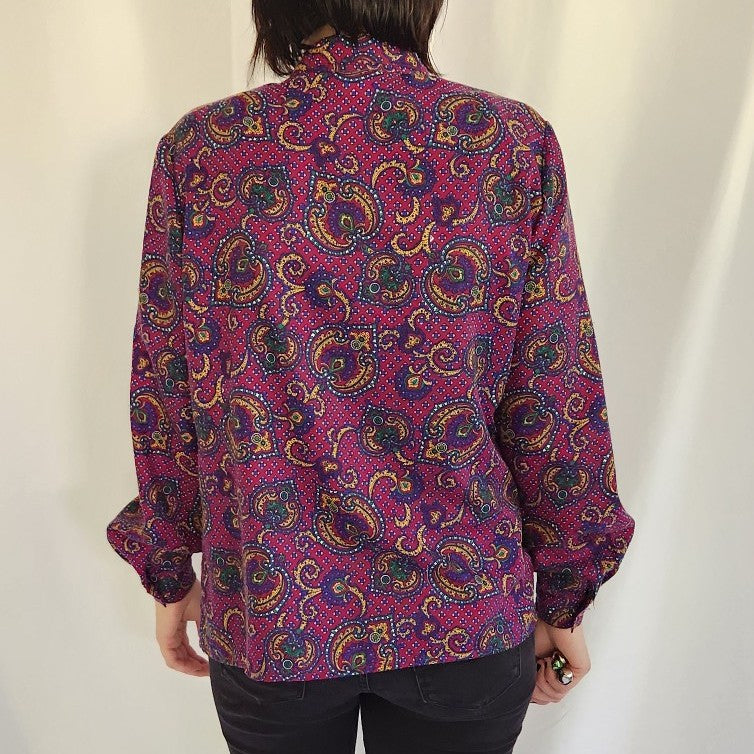 80s Purple Paisley Blouse