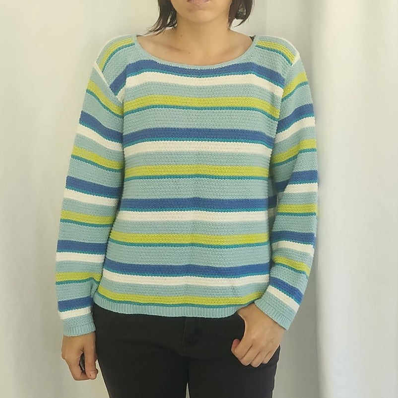 Y2K Blue and Green Striped Sweater