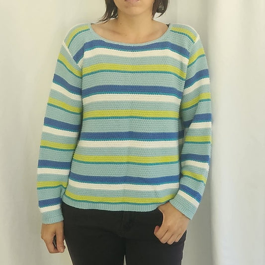 Y2K Blue and Green Striped Sweater