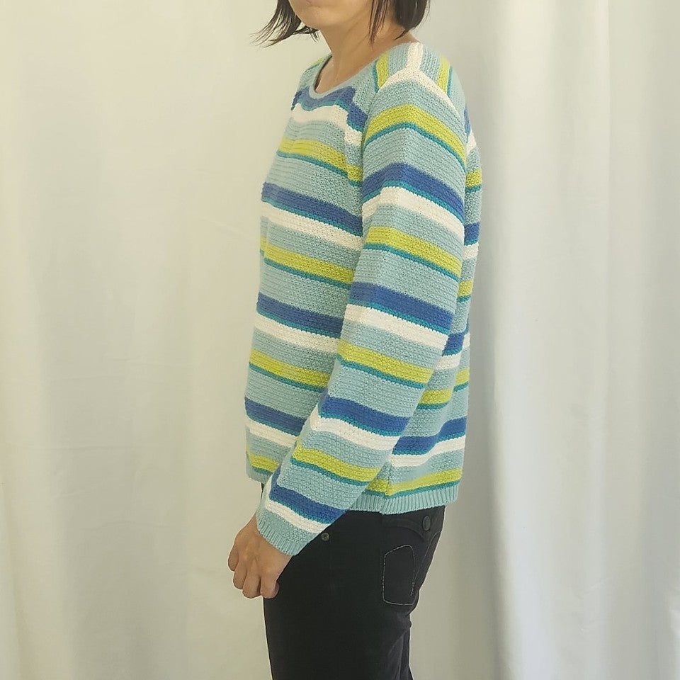 Y2K Blue and Green Striped Sweater