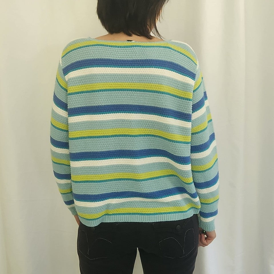Y2K Blue and Green Striped Sweater