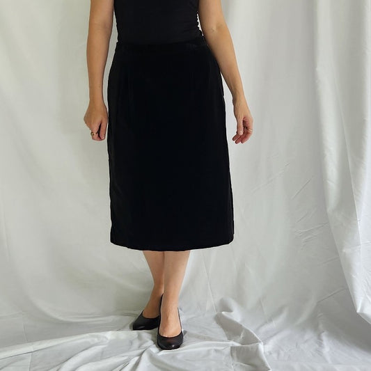 J. Crew Black Velvet Knee Length Skirt