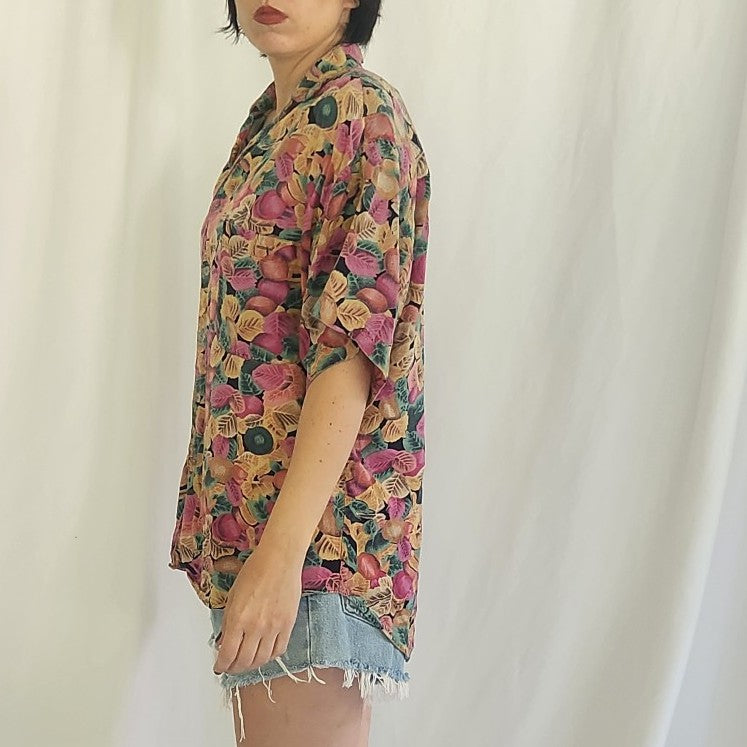90s Pink, Tan, and Green Floral Top
