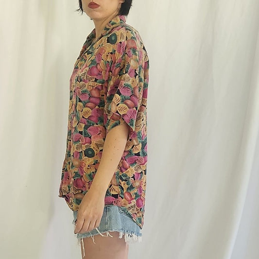 90s Pink, Tan, and Green Floral Top