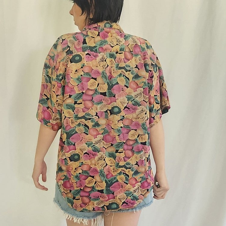 90s Pink, Tan, and Green Floral Top