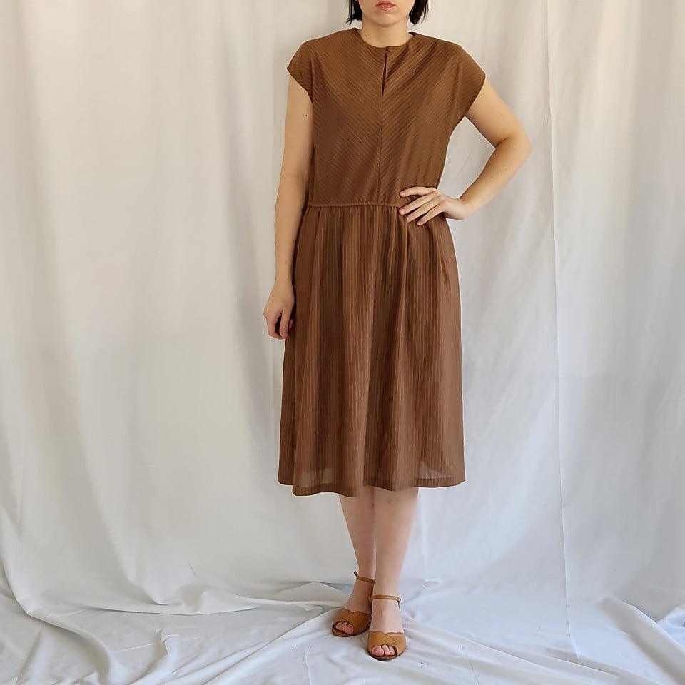 70s Brown Pinstripe Day Dress