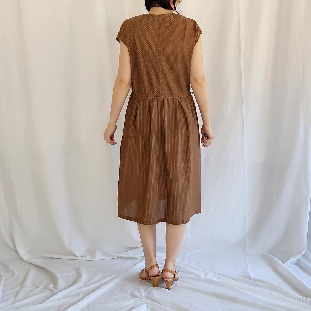 70s Brown Pinstripe Day Dress