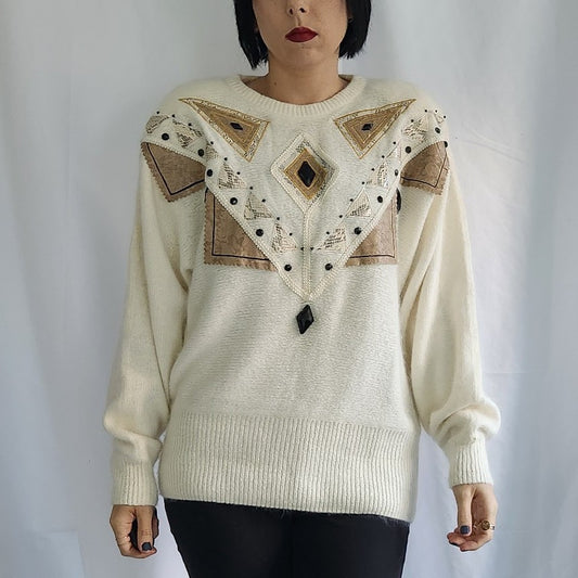 80s/90s Silk and Angora Blend Beaded Sweater