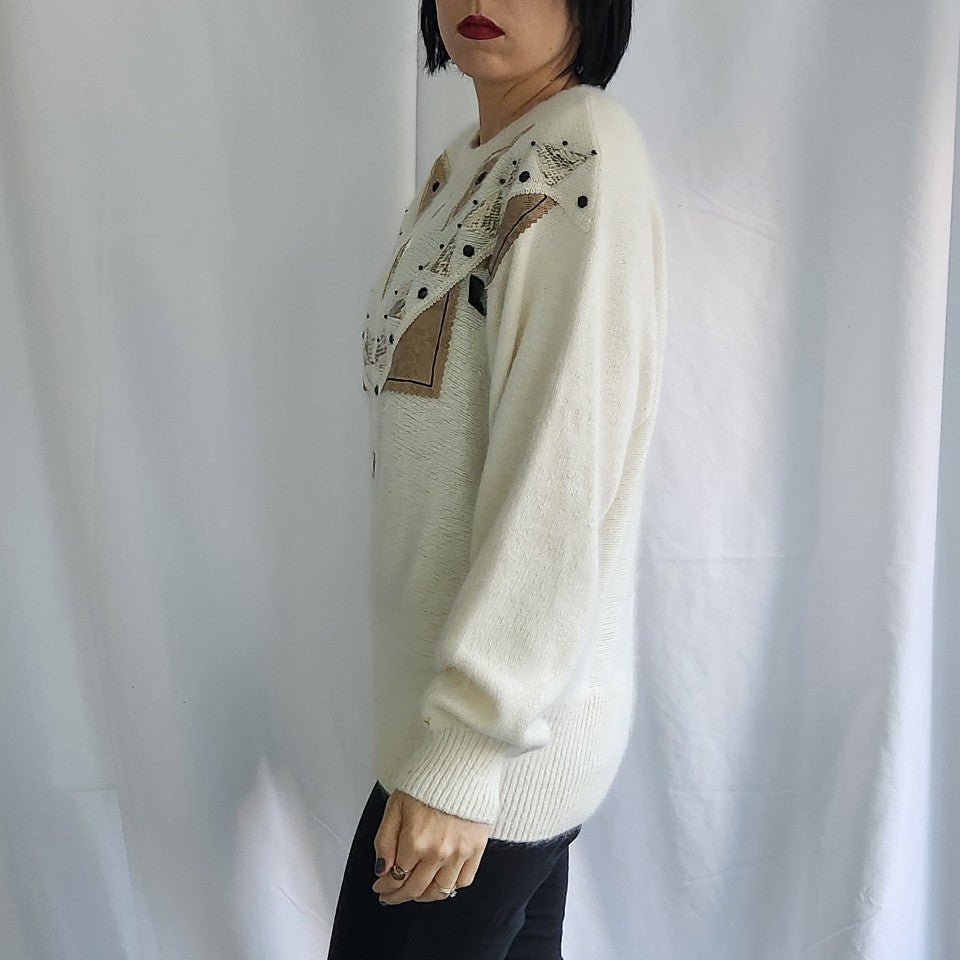 80s/90s Silk and Angora Blend Beaded Sweater
