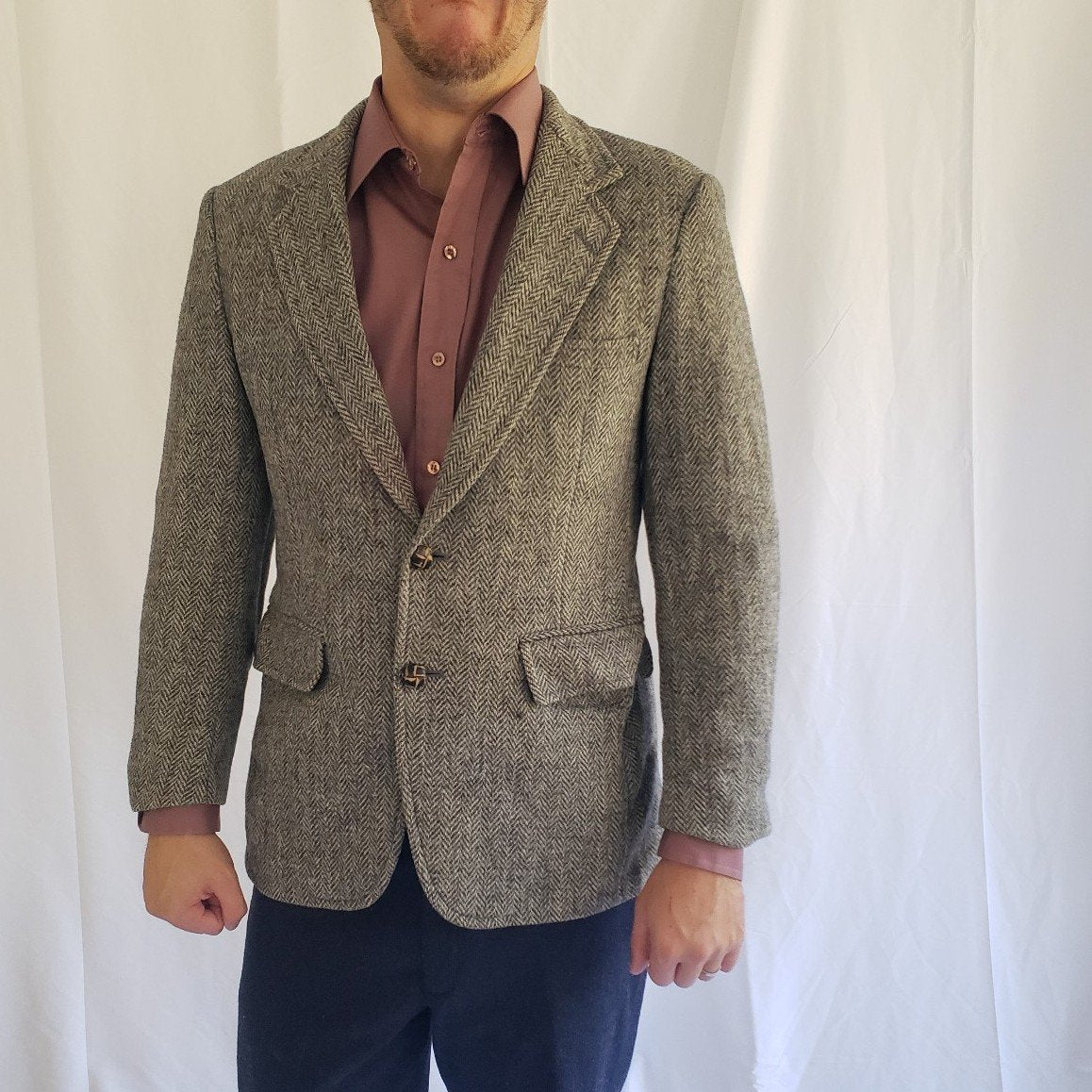 70s Gray Harris Tweed Herringbone Blazer