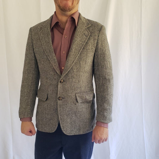 70s Gray Harris Tweed Herringbone Blazer