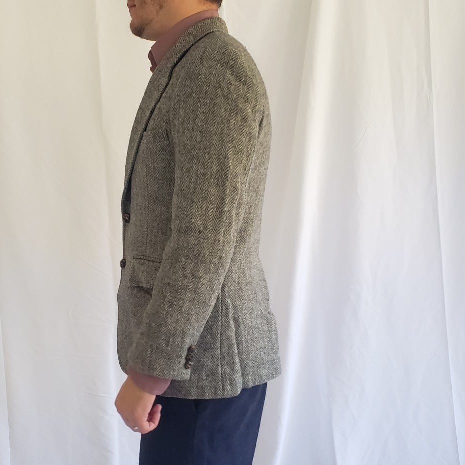 70s Gray Harris Tweed Herringbone Blazer