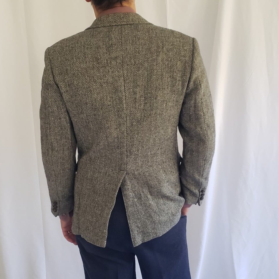 70s Gray Harris Tweed Herringbone Blazer