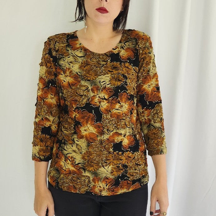 90s Black, Tan, and Orange Whimsigoth Top