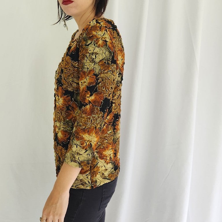 90s Black, Tan, and Orange Whimsigoth Top