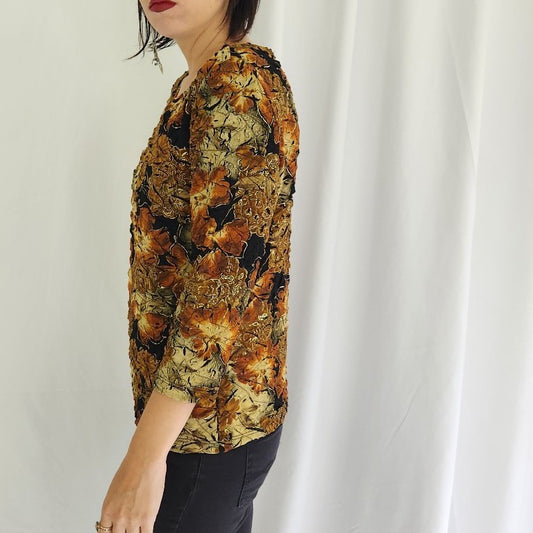 90s Black, Tan, and Orange Whimsigoth Top