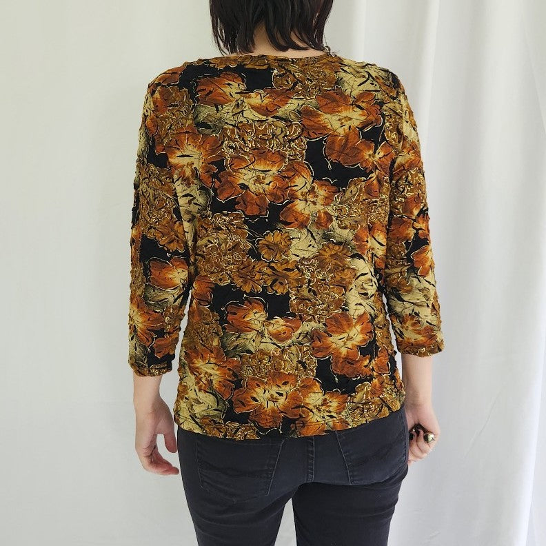 90s Black, Tan, and Orange Whimsigoth Top