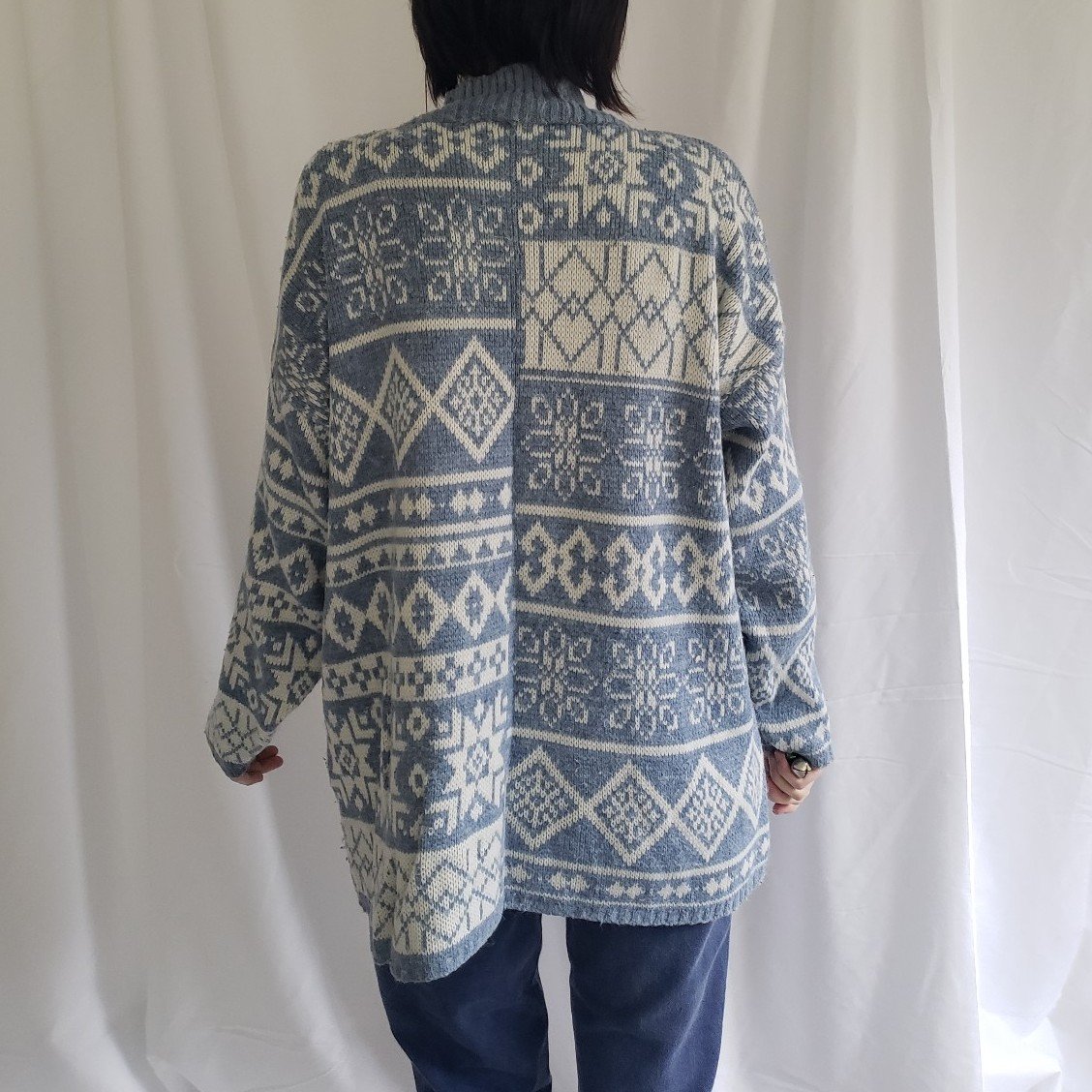 80s/90s Blue and White Mock Turtleneck Sweater