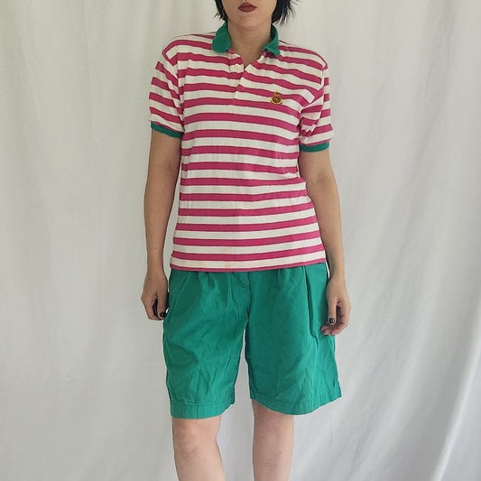 90s Pink and Green Preppy Shorts and Polo Set