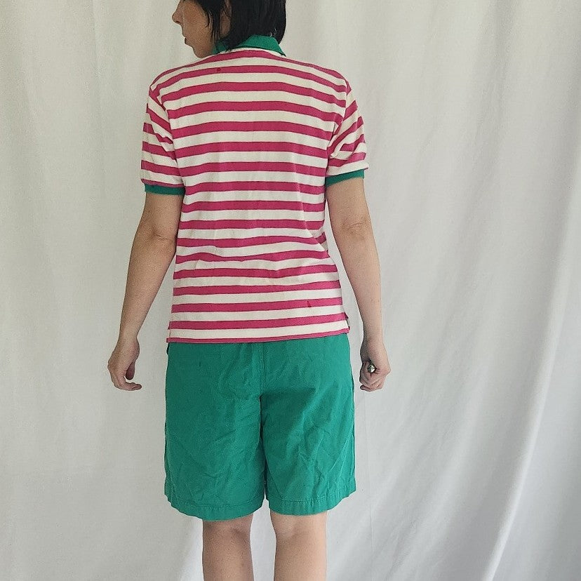 90s Pink and Green Preppy Shorts and Polo Set