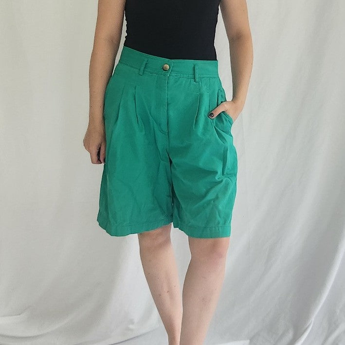 90s Pink and Green Preppy Shorts and Polo Set