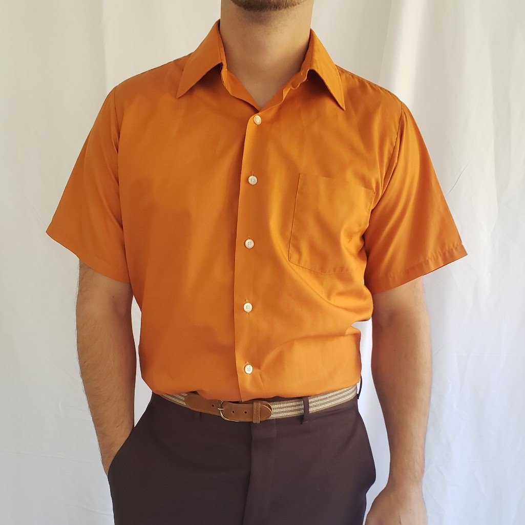 70s Orange Short Sleeve Button Down