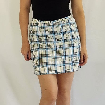 Y2K Blue and Yellow Plaid Mini Skirt