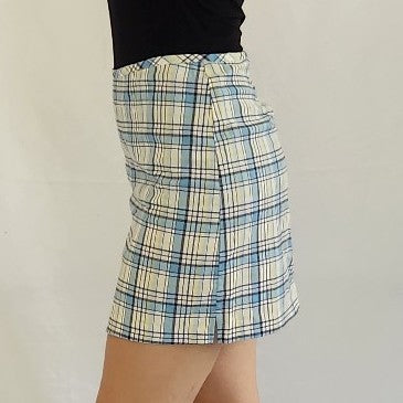 Y2K Blue and Yellow Plaid Mini Skirt