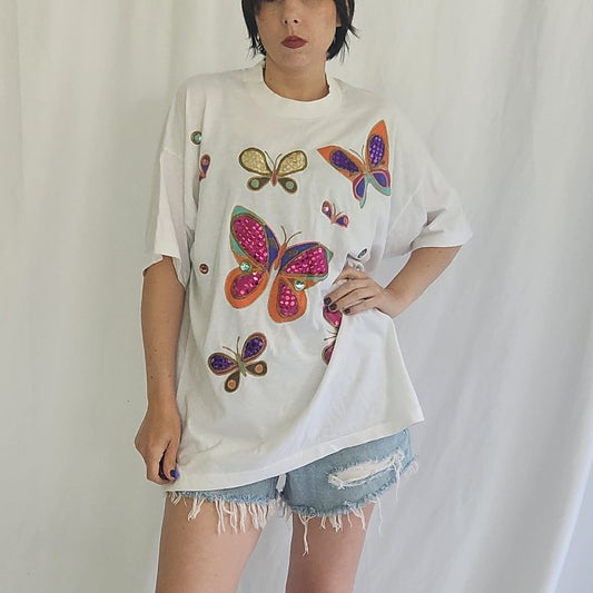90s Sequin Butterfly Oversize Tee