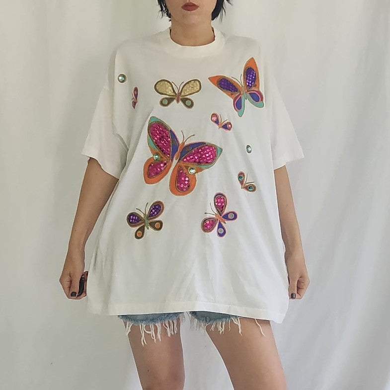 90s Sequin Butterfly Oversize Tee