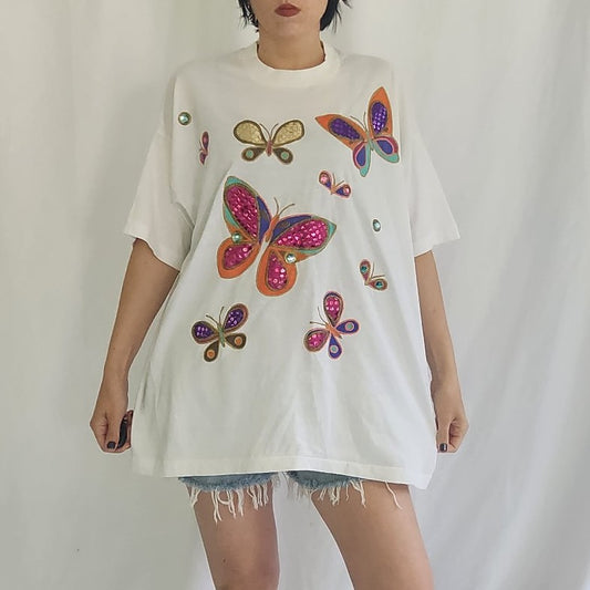 90s Sequin Butterfly Oversize Tee