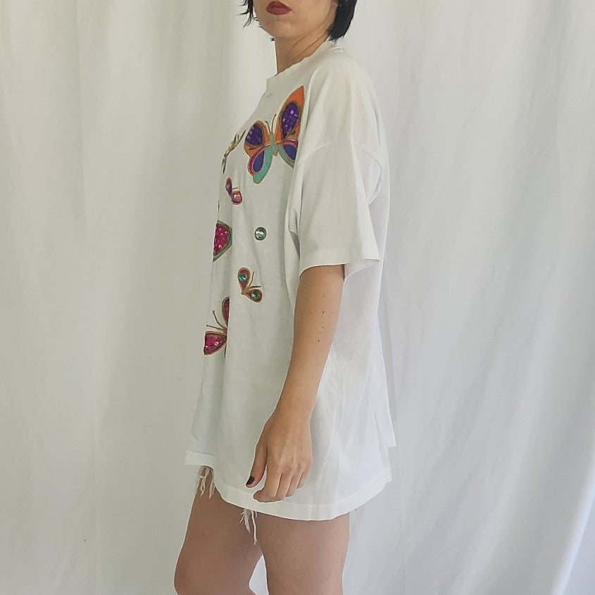 90s Sequin Butterfly Oversize Tee
