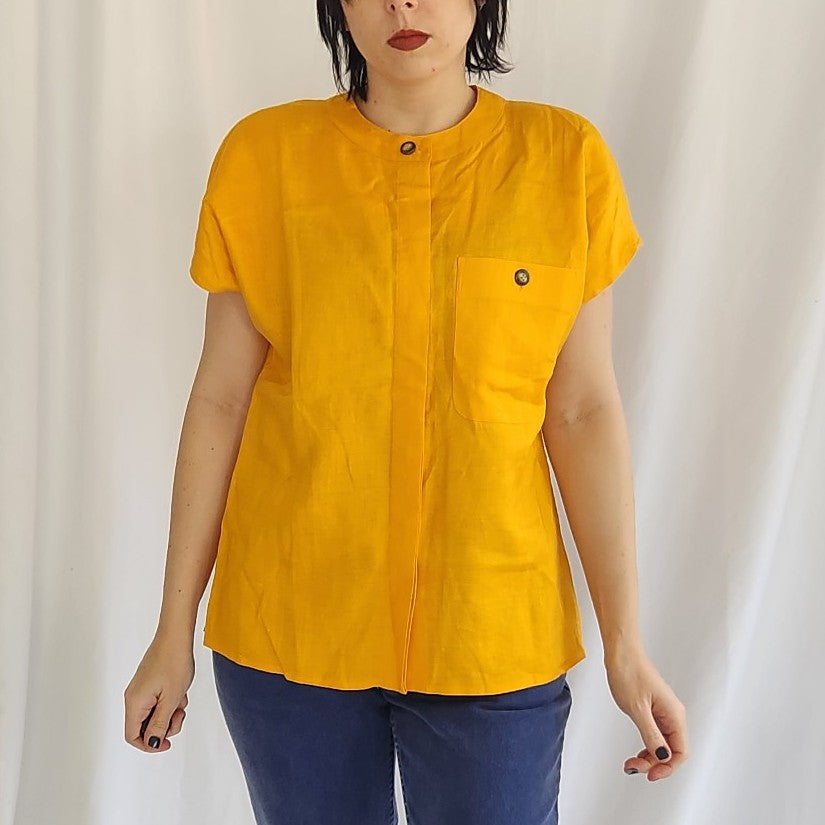 90s/00s Liz Claiborne Yellow Linen Blouse