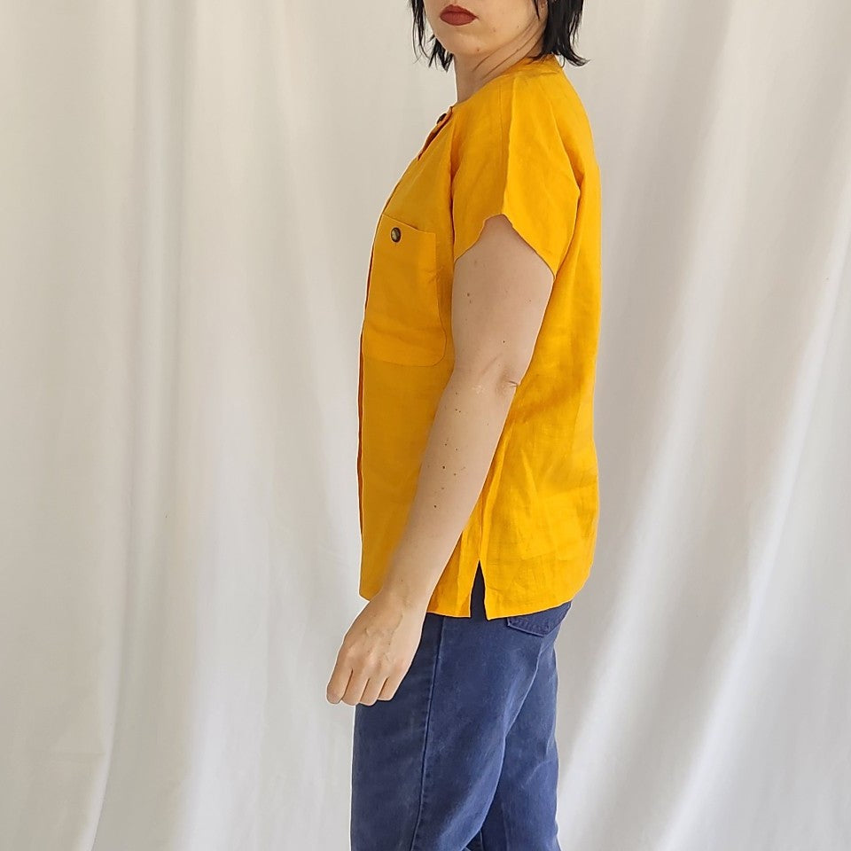 90s/00s Liz Claiborne Yellow Linen Blouse
