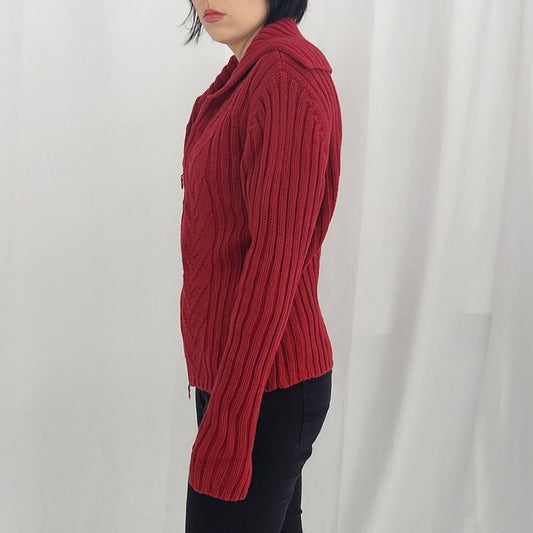 Y2K Red Zip Up Cardigan