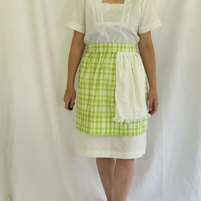 Vintage Green and White Gingham Apron