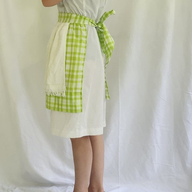 Vintage Green and White Gingham Apron