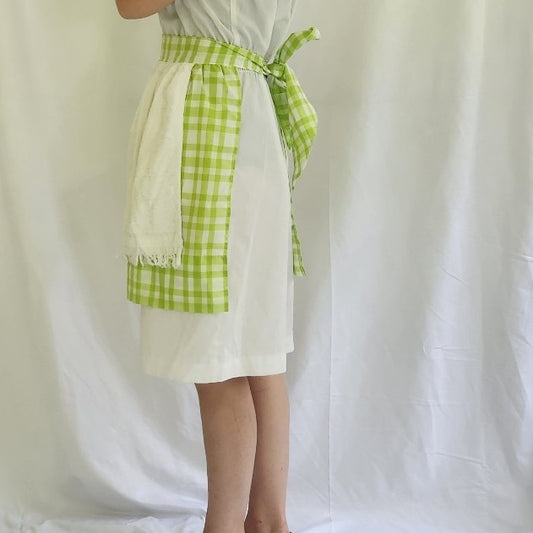 Vintage Green and White Gingham Apron
