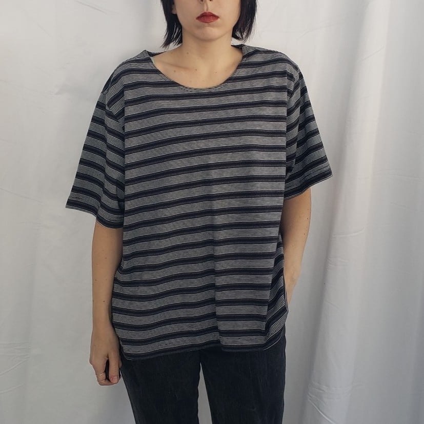 90s Black and White Striped Tee